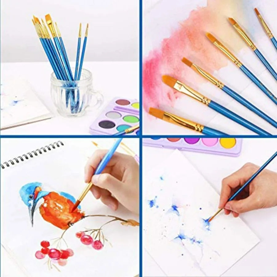 10-Piece Paint Brush Set – Nylon Hair Brushes for Acrylic, Watercolor & Oil Painting - CarrieOnExpress