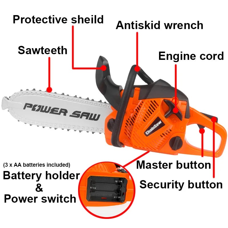 Toy Chainsaw Kids Toy Tools for Children Tools Electric Power Chainsaws for Tool Bench Boys Gift Pretend Play Saw with Sound - CarrieOnExpress
