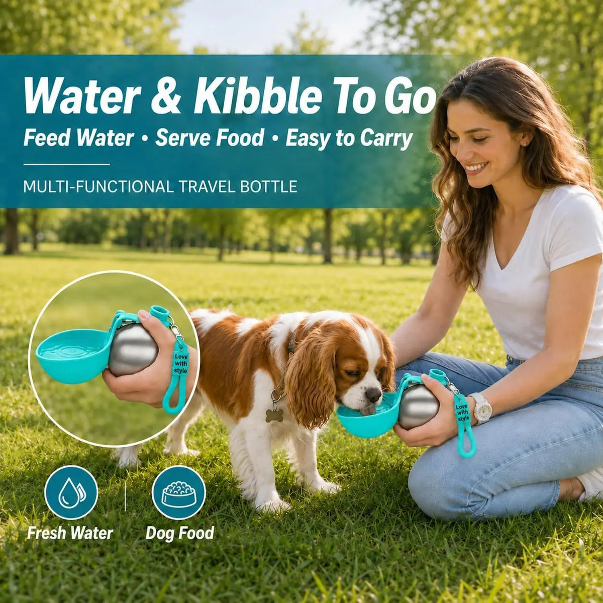 Dog Water Bottle 285ml Stainless Steel Portable Dog Drinker Leak Proof Feeder Dog Bottle 2 in 1 Silicon Bowl Travel Pet Supplies - CarrieOnExpress