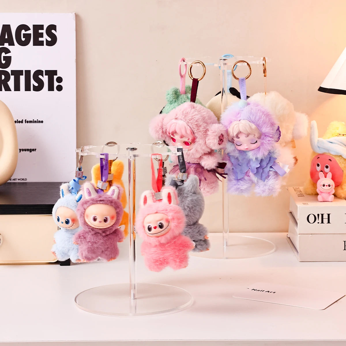 1pc transparent acrylic for Labubu display stand 360 ° rotating plush toy pendant blind keychain organizer jewelry organizer - CarrieOnExpress