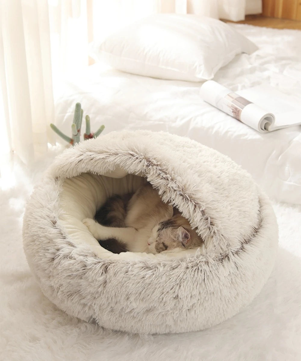 soft plush pet bed and pet bed Winter warm and cold plush comforter nest Shell cat nest semi-enclosed cat nest - CarrieOnExpress