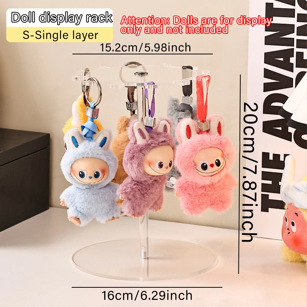 1pc transparent acrylic for Labubu display stand 360 ° rotating plush toy pendant blind keychain organizer jewelry organizer - CarrieOnExpress