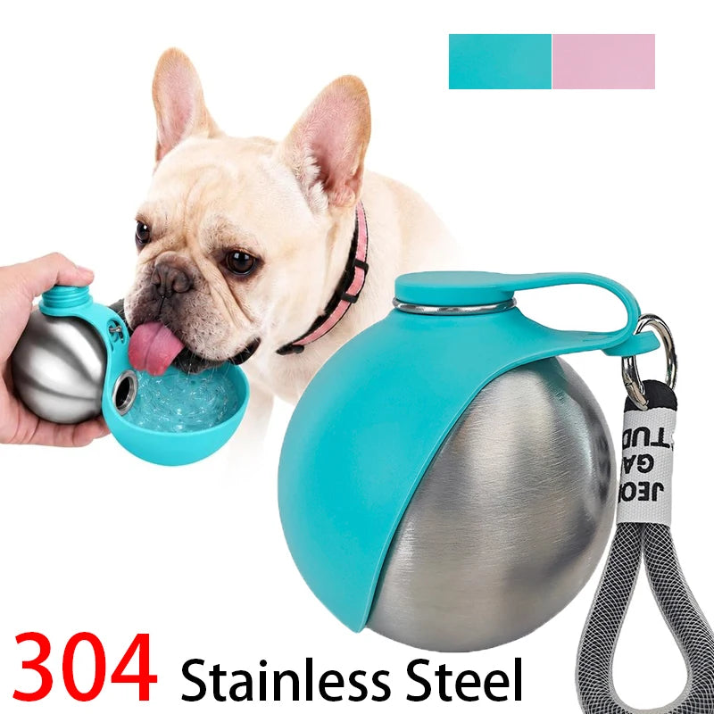 Dog Water Bottle 285ml Stainless Steel Portable Dog Drinker Leak Proof Feeder Dog Bottle 2 in 1 Silicon Bowl Travel Pet Supplies - CarrieOnExpress
