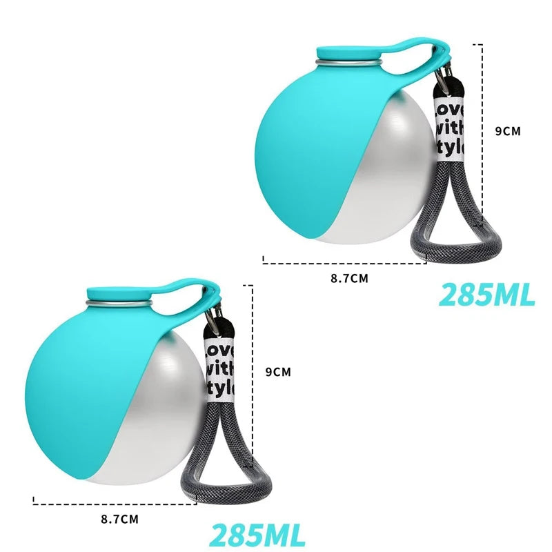 Dog Water Bottle 285ml Stainless Steel Portable Dog Drinker Leak Proof Feeder Dog Bottle 2 in 1 Silicon Bowl Travel Pet Supplies - CarrieOnExpress