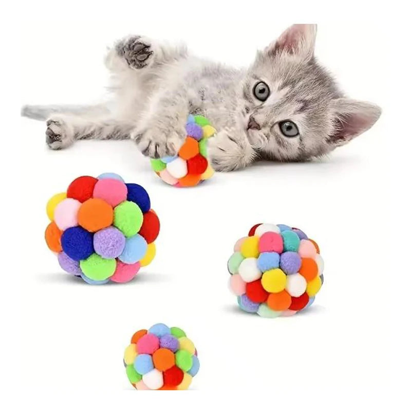 1/3Pcs Hot Cat Toys Pet Toy Cat Plush Ball Toys Pet Bouncy Bell Ball Toy Colorful Pompoms Pet Supplies Random Color Woolen Hot - CarrieOnExpress