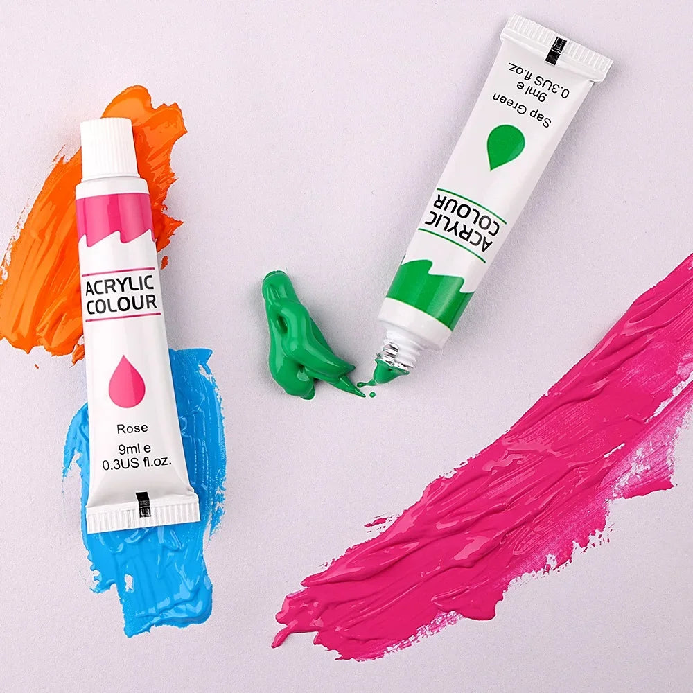 12 Color Acrylic Paint Set 9ml Tubes Waterproof Art Supplies for Beginner Artists DIY Painting on Canvas Wall Art Craft Projects - CarrieOnExpress