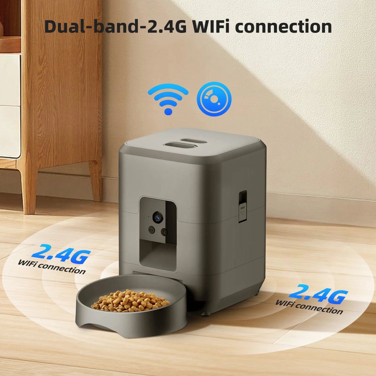 2L Automatic Pet Feeder Cat Smart Pet Feeder Wi-Fi & Camera Controlled feeder Dog & Cat Food Dispenser Remote App (No 5V 2A plug - CarrieOnExpress
