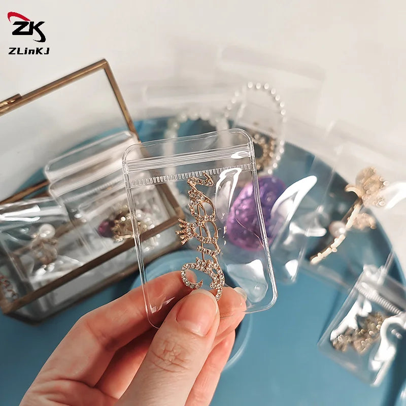 (ZYDD01) 100pcs Jewelry Organizer Pouch Bags Mini Transparent PVC Anti-Oxidation Earring Pendant Necklace Bracelet Storage Bags - CarrieOnExpress