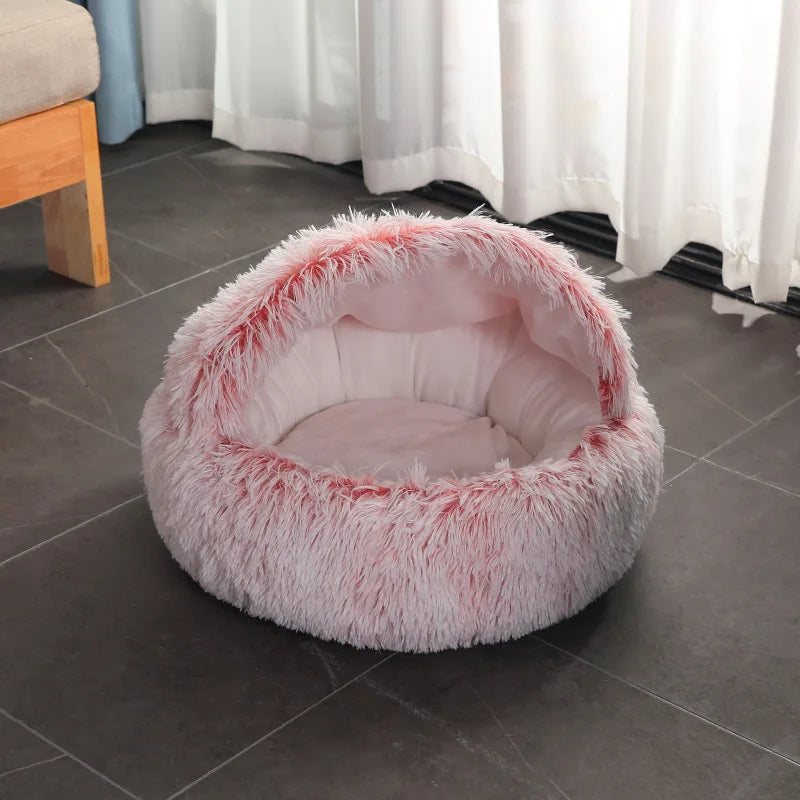 soft plush pet bed and pet bed Winter warm and cold plush comforter nest Shell cat nest semi-enclosed cat nest - CarrieOnExpress