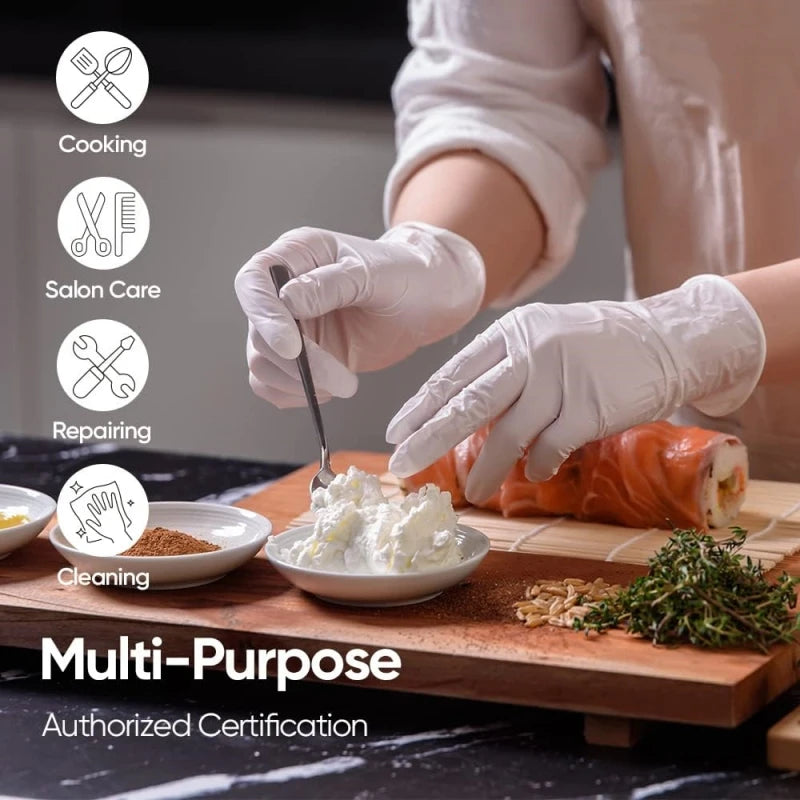 20/50/100PCS Disposable White Nitrile Gloves Household Cleaning Gloves Kitchen Cooking Tattoo Pet Tools Waterproof Latex Free - CarrieOnExpress