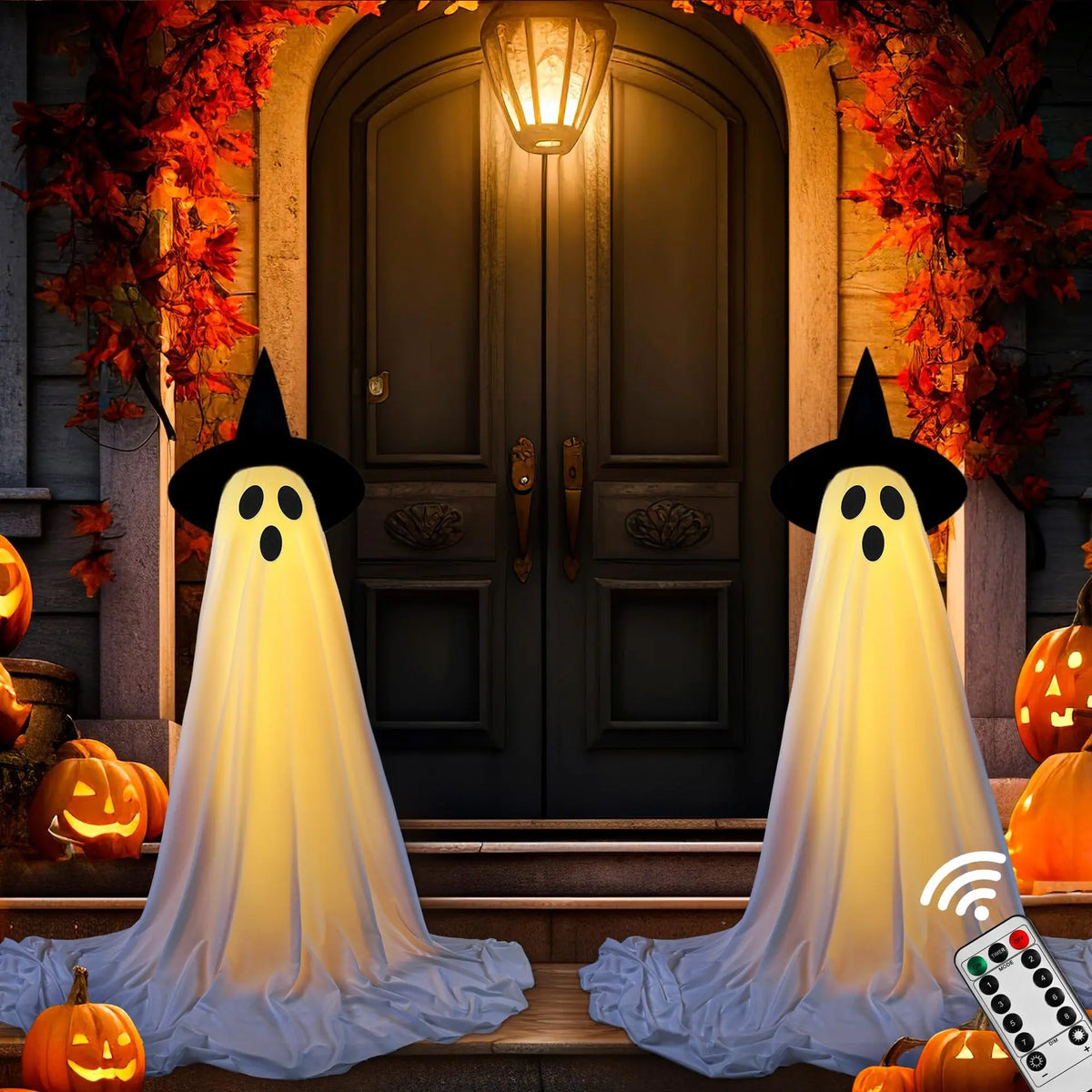 Spooky Ghost Yard Decor with Witch Hat for Halloween Displays - CarrieOnExpress