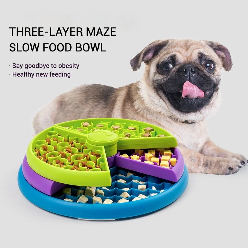 Pet Slow Feeding Bowl Pet Three-layer Slow Food Bowl Puzzle Rotating Feeder Dog Interactive Feeding Bowl Pet Supplies - CarrieOnExpress