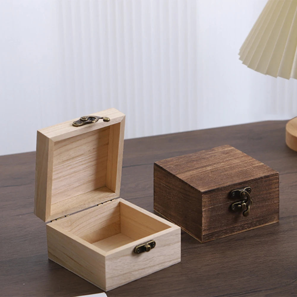 Square Wooden Storage Box With Lid Retro Flip-top Wooden Box Giving Box 10*10*6CM Jewelry Organizer Box For Home Decoration - CarrieOnExpress