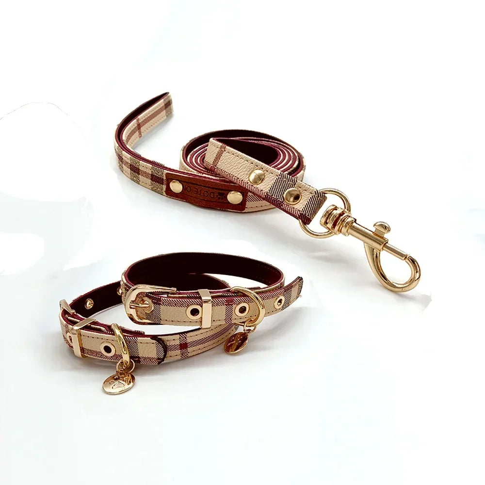 Pet Collar and Leash Set Leather Fashion Adjustable Collars for Dogs Pet Supplies Collars for Medium and Large Dogs Gift for Dog - CarrieOnExpress