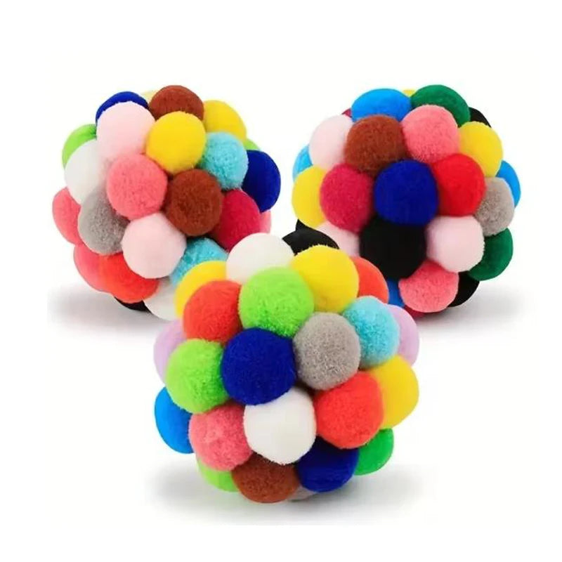 1/3Pcs Hot Cat Toys Pet Toy Cat Plush Ball Toys Pet Bouncy Bell Ball Toy Colorful Pompoms Pet Supplies Random Color Woolen Hot - CarrieOnExpress