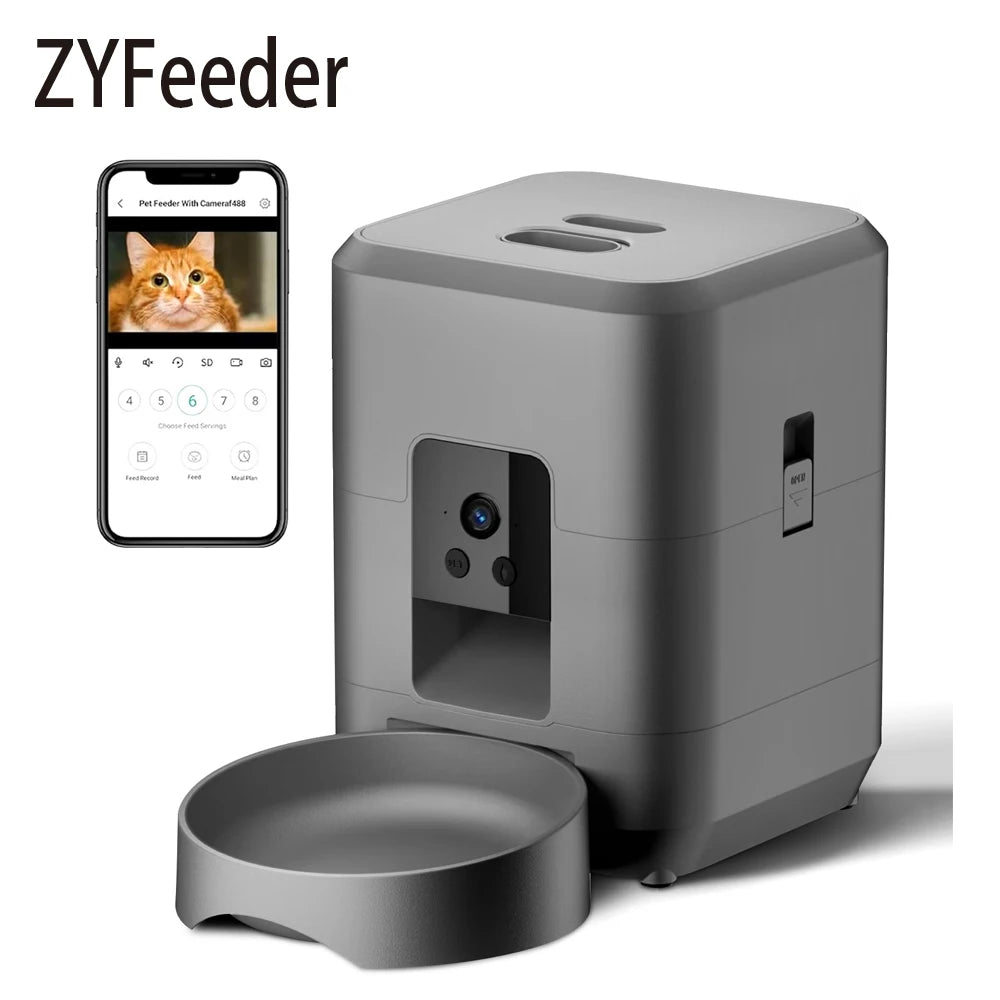 2L Automatic Pet Feeder Cat Smart Pet Feeder Wi-Fi & Camera Controlled feeder Dog & Cat Food Dispenser Remote App (No 5V 2A plug - CarrieOnExpress
