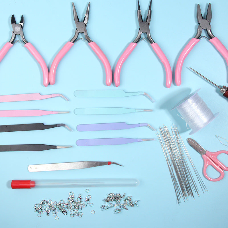 DIY beaded tool kit open fork needle pliers scissors line tweezers lobster buckle ring wire guide l - CarrieOnExpress