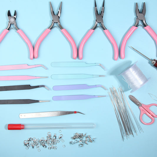 DIY beaded tool kit open fork needle pliers scissors line tweezers lobster buckle ring wire guide l - CarrieOnExpress