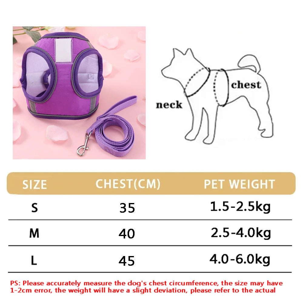Small Dog Harness Leash Set Cute Traction Bracelet Medium Cat Collar Suit Soft Puppy Vest Harness Adjustable Pet Accessories - CarrieOnExpress
