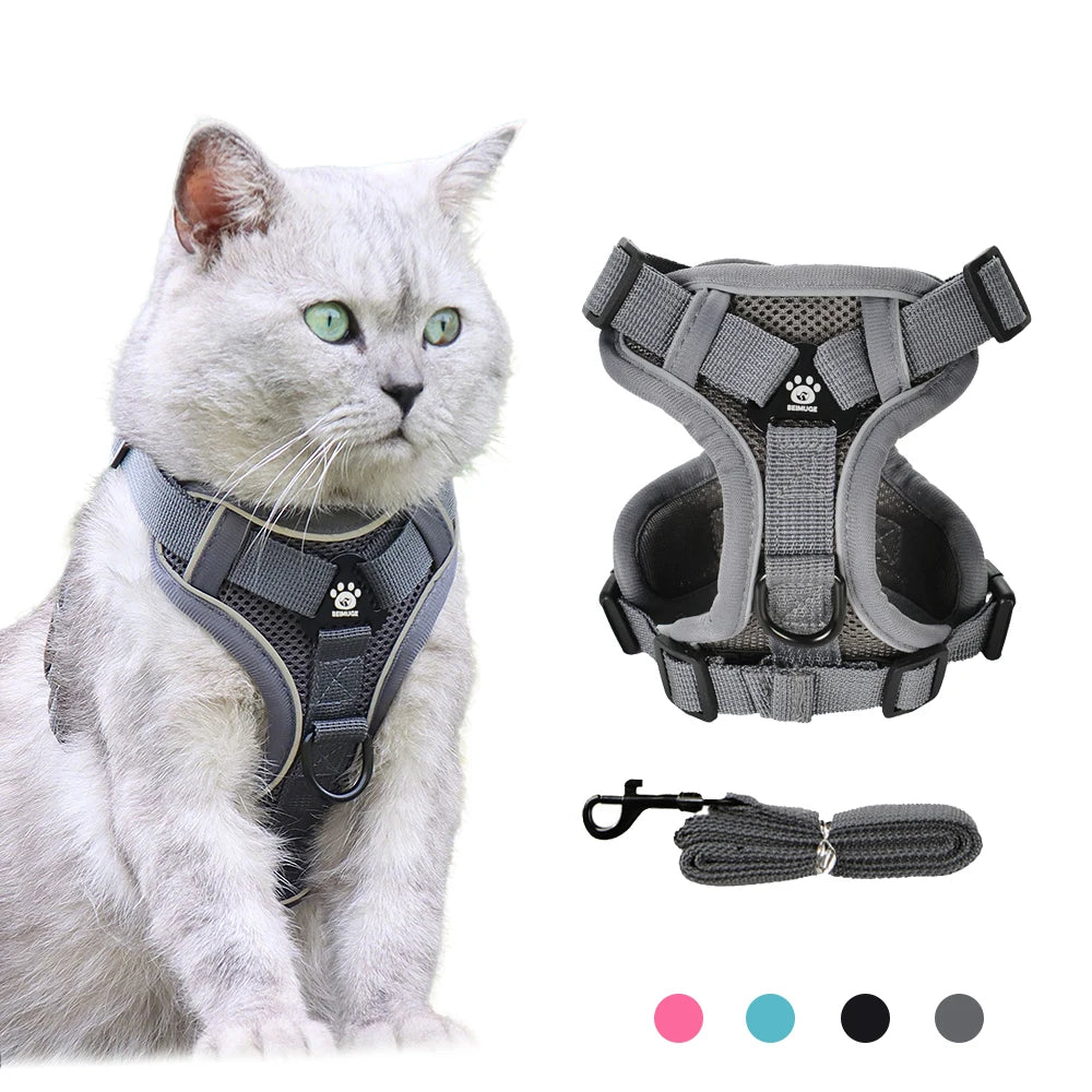 1PC Cats Harness Leash For Small Dogs Cat Outdoor Reflective Adjustable Kitten Traction Device Tactical Training Pet Supplies - CarrieOnExpress