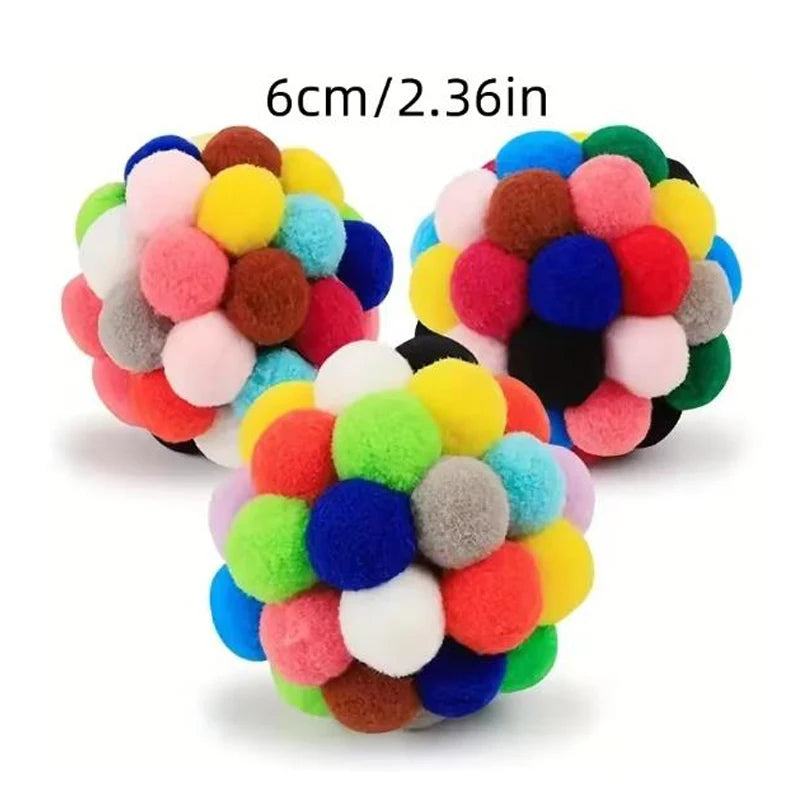 1/3Pcs Hot Cat Toys Pet Toy Cat Plush Ball Toys Pet Bouncy Bell Ball Toy Colorful Pompoms Pet Supplies Random Color Woolen Hot - CarrieOnExpress