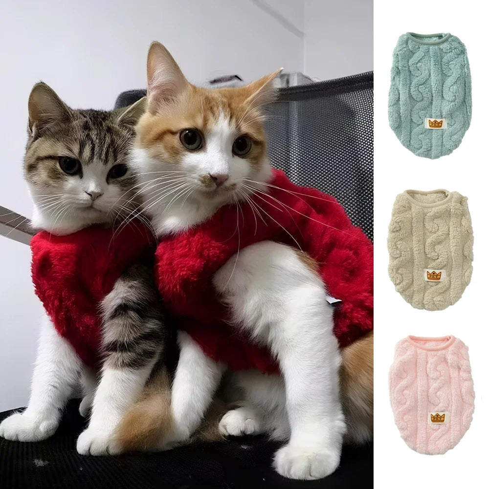 Cute Warm Cat Clothes Autumn Winter Fleece Sweater For Small Cats Dog Apparel Kitten Puppy Pullover Pet Sphynx Christmas Costume - CarrieOnExpress