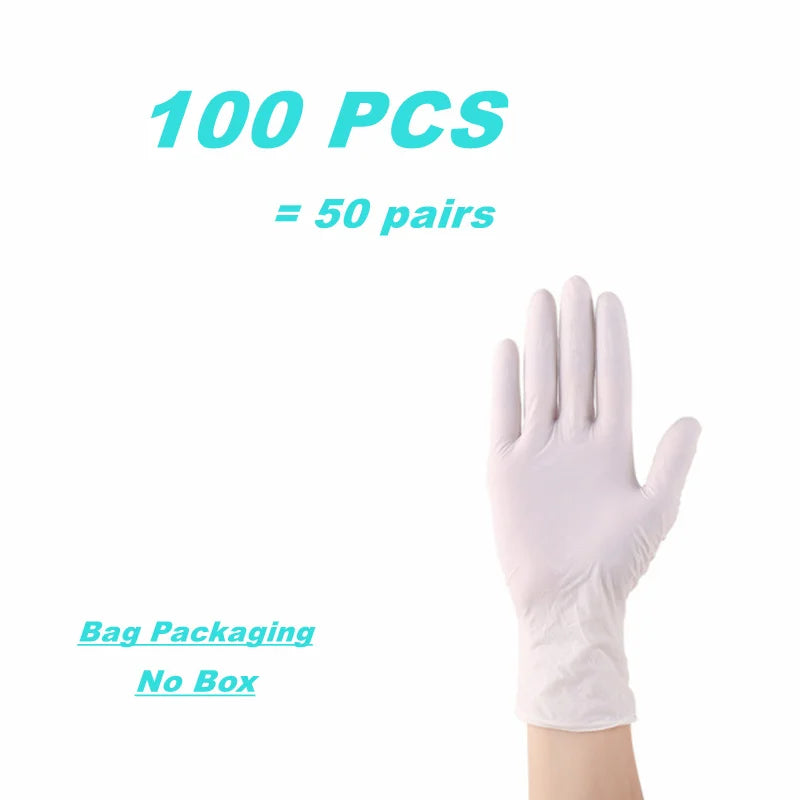20/50/100PCS Disposable White Nitrile Gloves Household Cleaning Gloves Kitchen Cooking Tattoo Pet Tools Waterproof Latex Free - CarrieOnExpress
