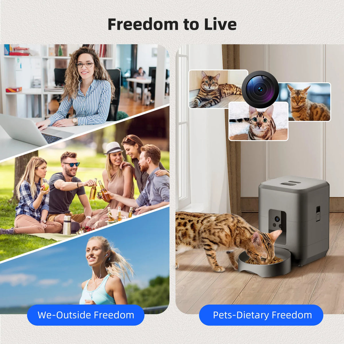 2L Automatic Pet Feeder Cat Smart Pet Feeder Wi-Fi & Camera Controlled feeder Dog & Cat Food Dispenser Remote App (No 5V 2A plug - CarrieOnExpress