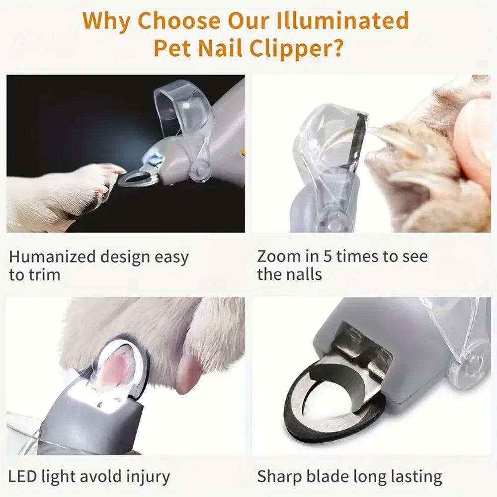 LED Light Dual-Sided Pet Nail Clippers for Cats And Dogs 5x Magnification Easy Nail Trimming Tool for Your Furry Friends - CarrieOnExpress