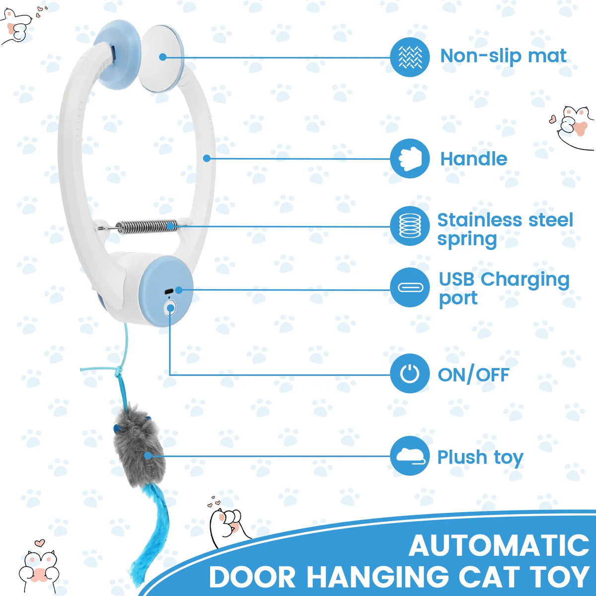 Auto-Rebound Hanging Cat Toy, Interactive Self-Play Door Toy for Cats and Kittens with 3 Catnip Mice - CarrieOnExpress