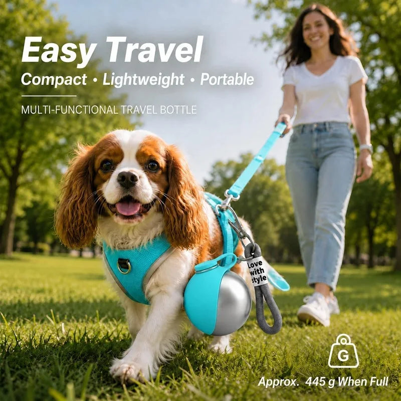 Dog Water Bottle 285ml Stainless Steel Portable Dog Drinker Leak Proof Feeder Dog Bottle 2 in 1 Silicon Bowl Travel Pet Supplies - CarrieOnExpress