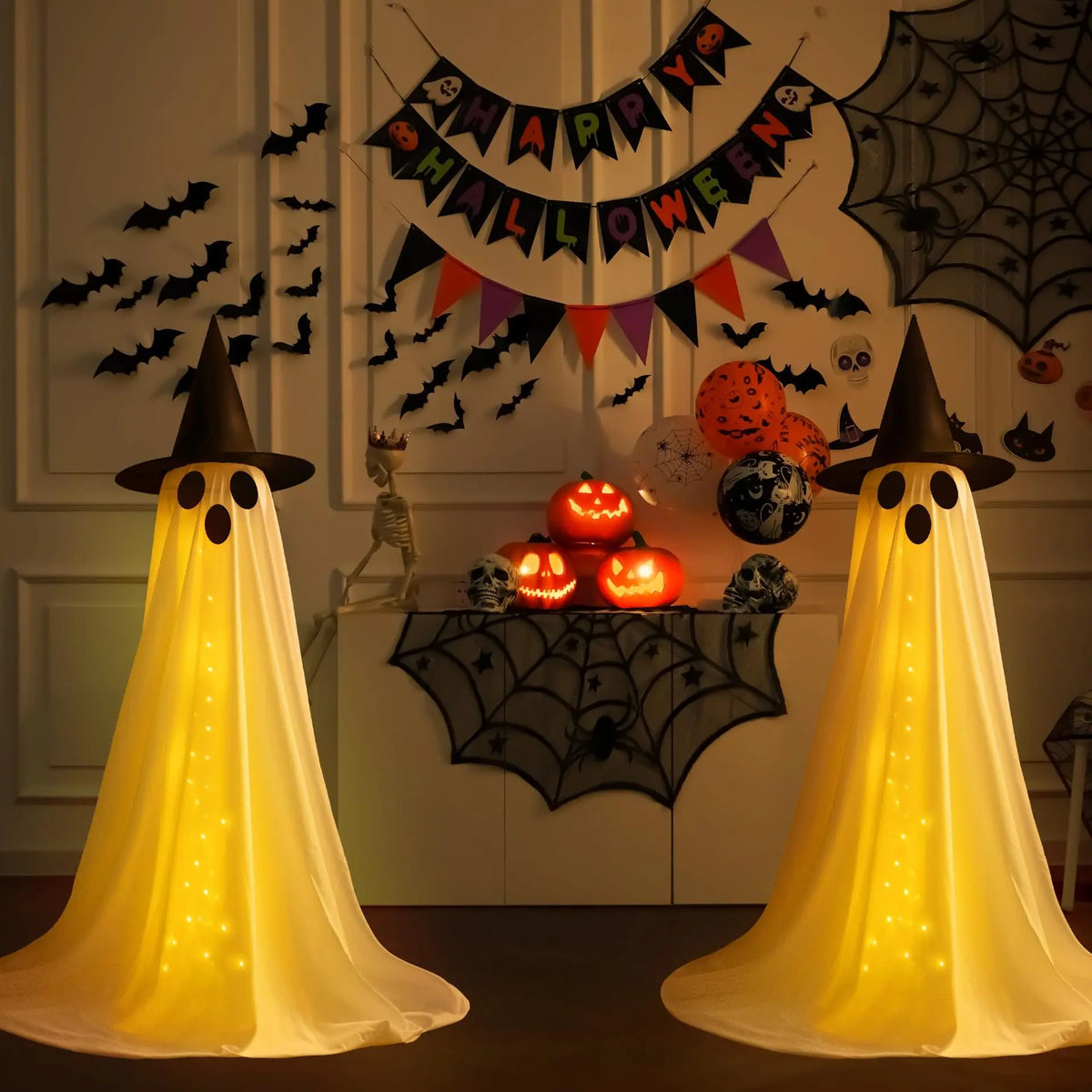 Spooky Ghost Yard Decor with Witch Hat for Halloween Displays - CarrieOnExpress