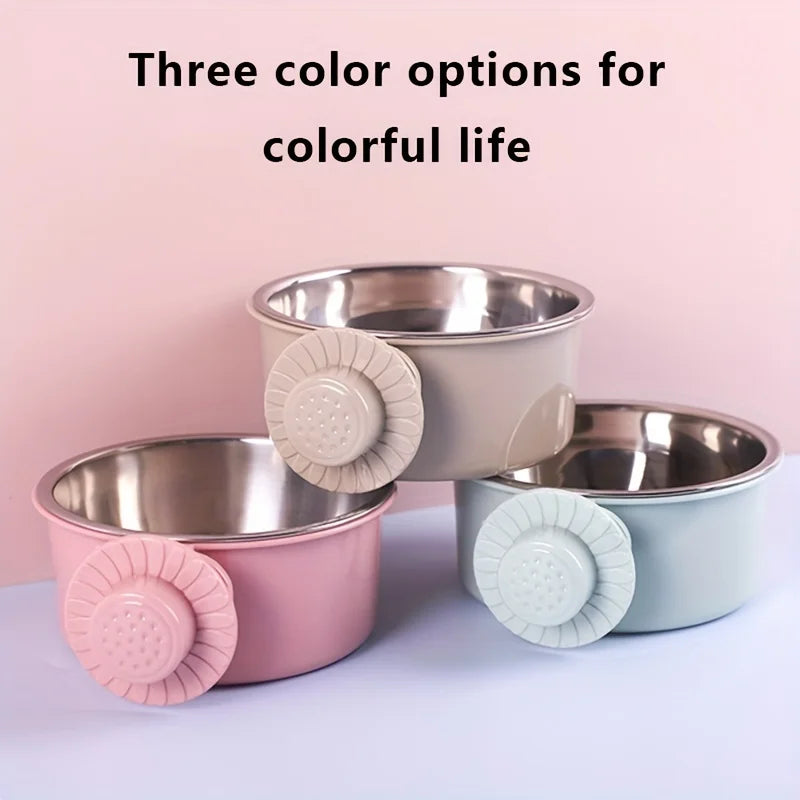 Dog Bowl Anti-tip Fixed Hanging Dog Bowl Dog Cage Stainless Steel Drinking Bowl Pet Bowl Pet Supplies - CarrieOnExpress