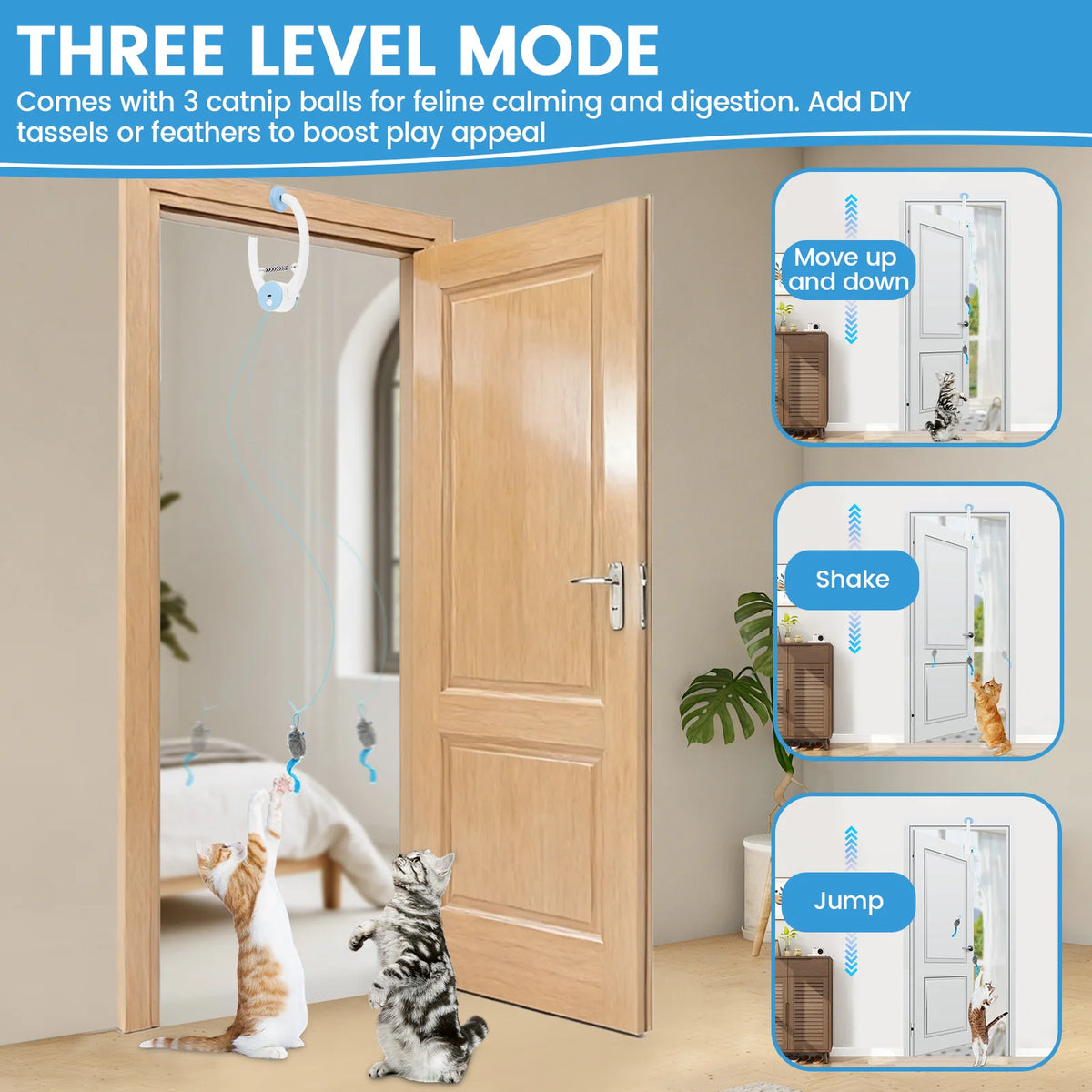 Auto-Rebound Hanging Cat Toy, Interactive Self-Play Door Toy for Cats and Kittens with 3 Catnip Mice - CarrieOnExpress