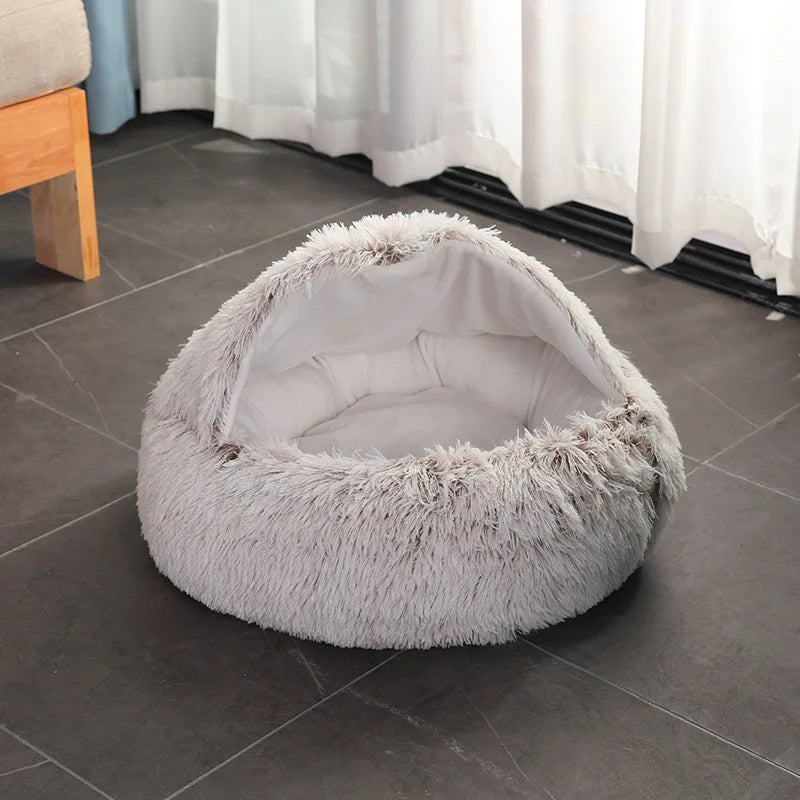 soft plush pet bed and pet bed Winter warm and cold plush comforter nest Shell cat nest semi-enclosed cat nest - CarrieOnExpress