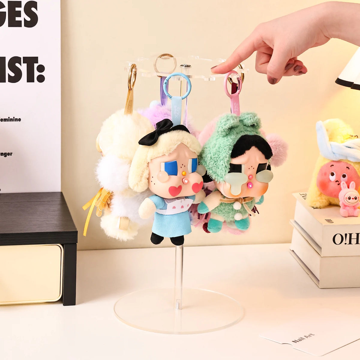 1pc transparent acrylic for Labubu display stand 360 ° rotating plush toy pendant blind keychain organizer jewelry organizer - CarrieOnExpress