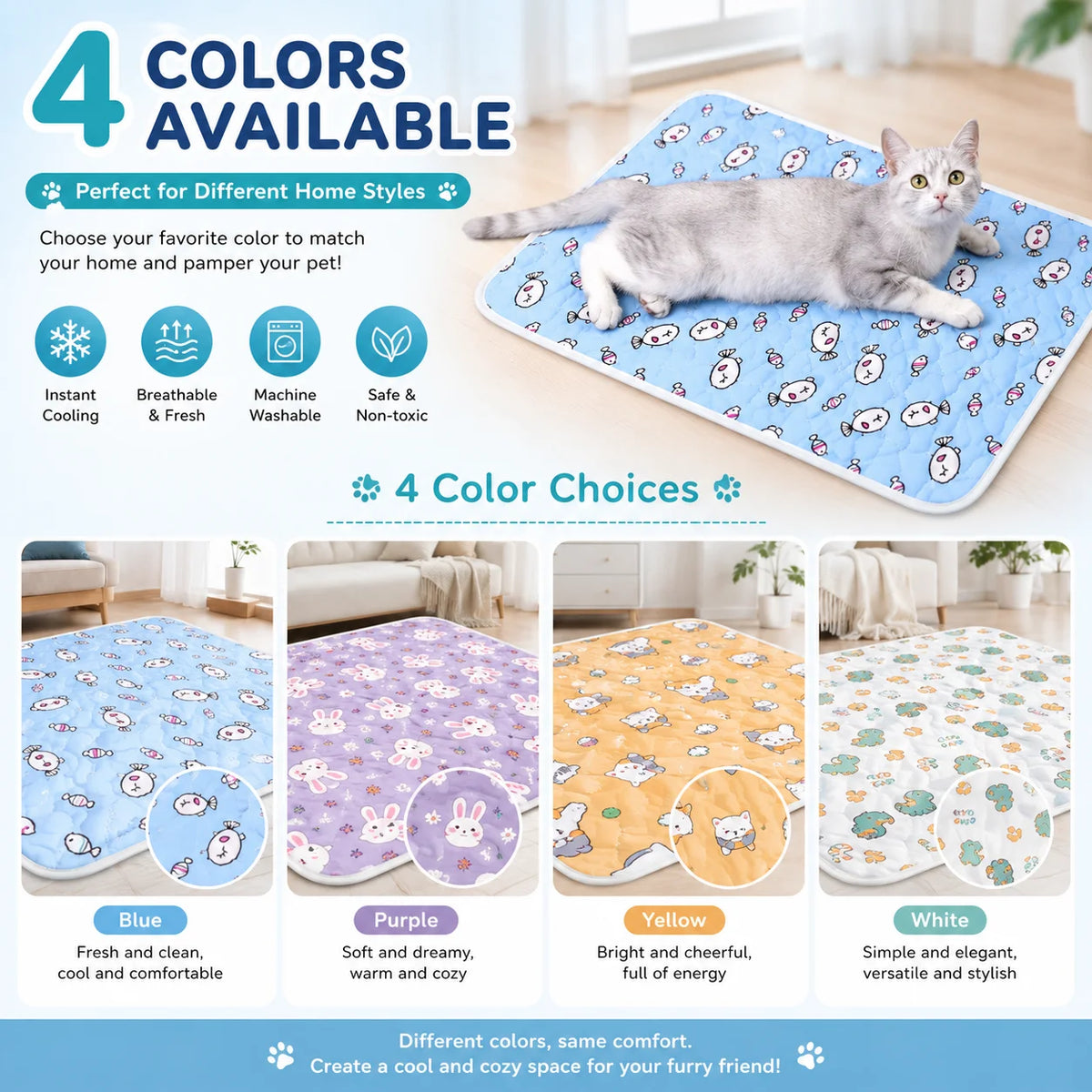 Pet Summer Cooling Beds Mats Cute Cartoon Pattern Cat Dog Sleeping Mat Kennel Ice Silk Cool Pad Floor Sofa Blanket Pet Supplies - CarrieOnExpress