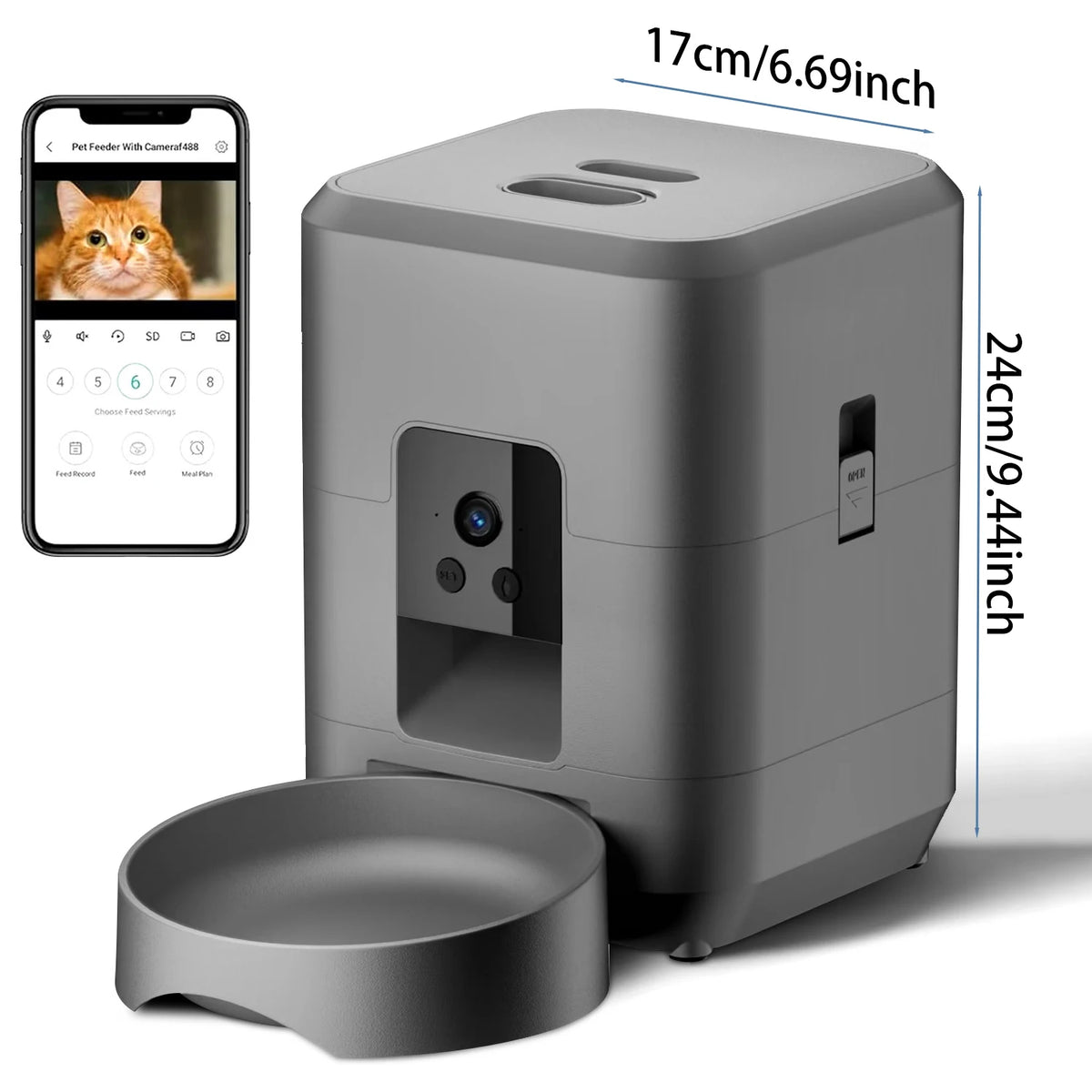 2L Automatic Pet Feeder Cat Smart Pet Feeder Wi-Fi & Camera Controlled feeder Dog & Cat Food Dispenser Remote App (No 5V 2A plug - CarrieOnExpress