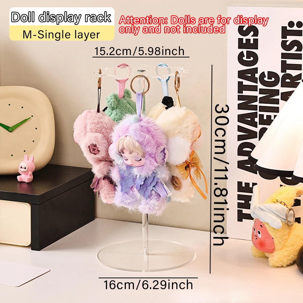 1pc transparent acrylic for Labubu display stand 360 ° rotating plush toy pendant blind keychain organizer jewelry organizer - CarrieOnExpress