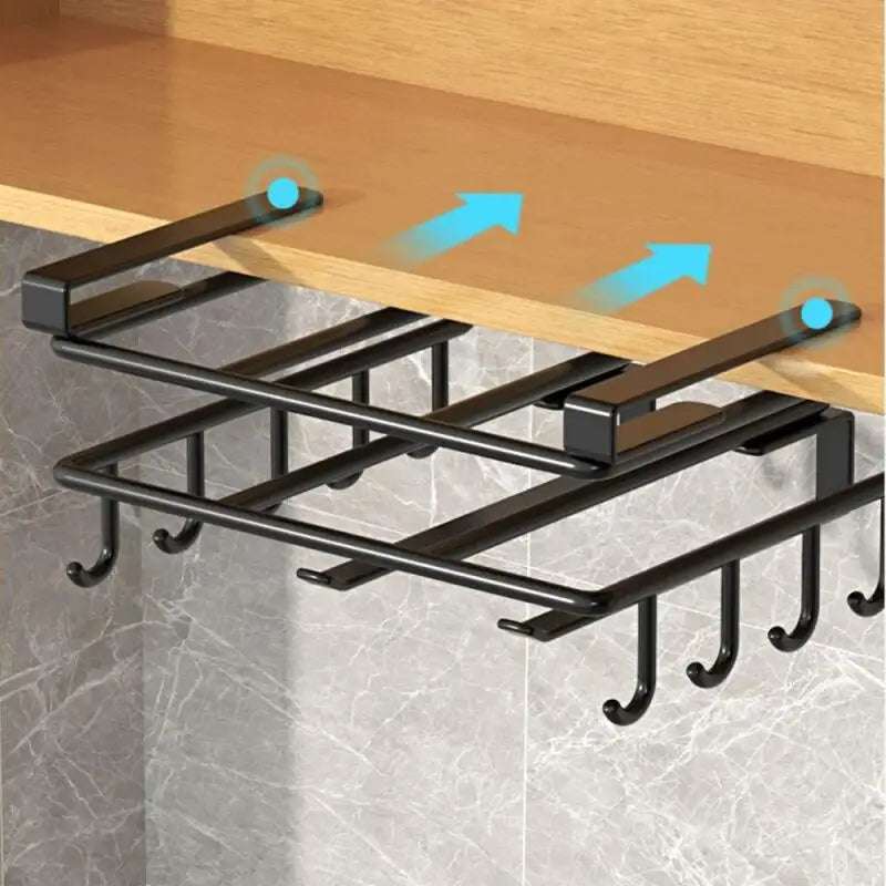 Kitchen Under Cabinet Hanging Organizer Rack with Hooks Multi Purpose Holder for Paper Towel Cutting Board Pot Lids - CarrieOnExpress