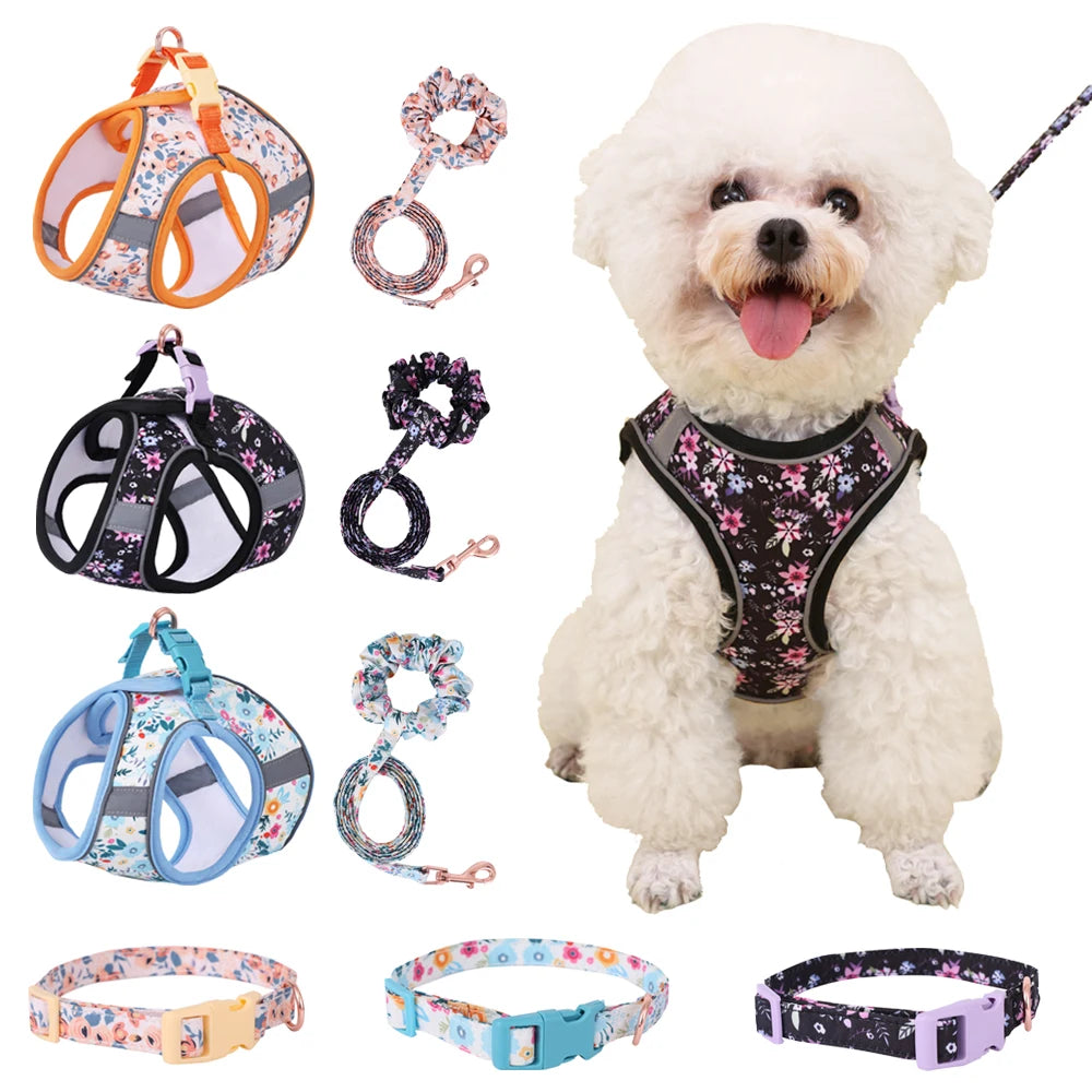 Small Dog Harness Leash Set Cute Traction Bracelet Medium Cat Collar Suit Soft Puppy Vest Harness Adjustable Pet Accessories - CarrieOnExpress