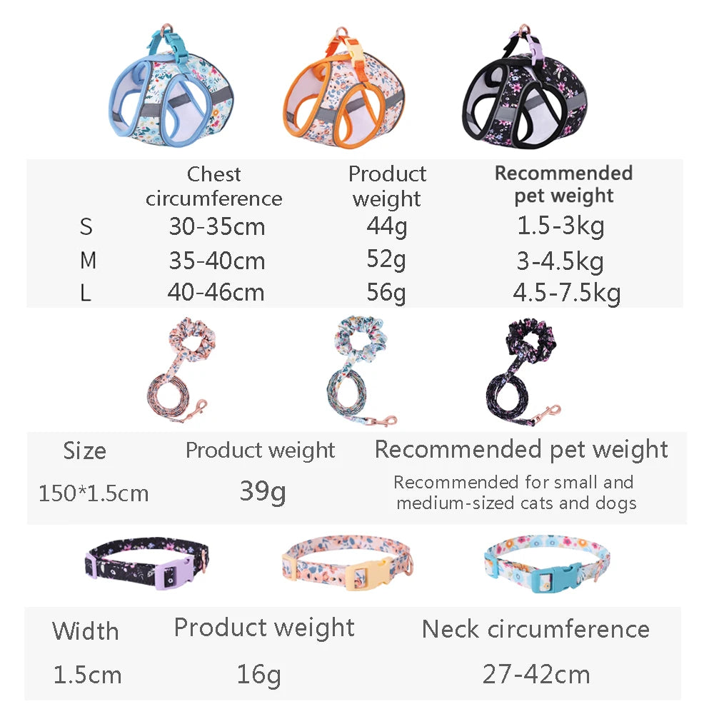 Small Dog Harness Leash Set Cute Traction Bracelet Medium Cat Collar Suit Soft Puppy Vest Harness Adjustable Pet Accessories - CarrieOnExpress