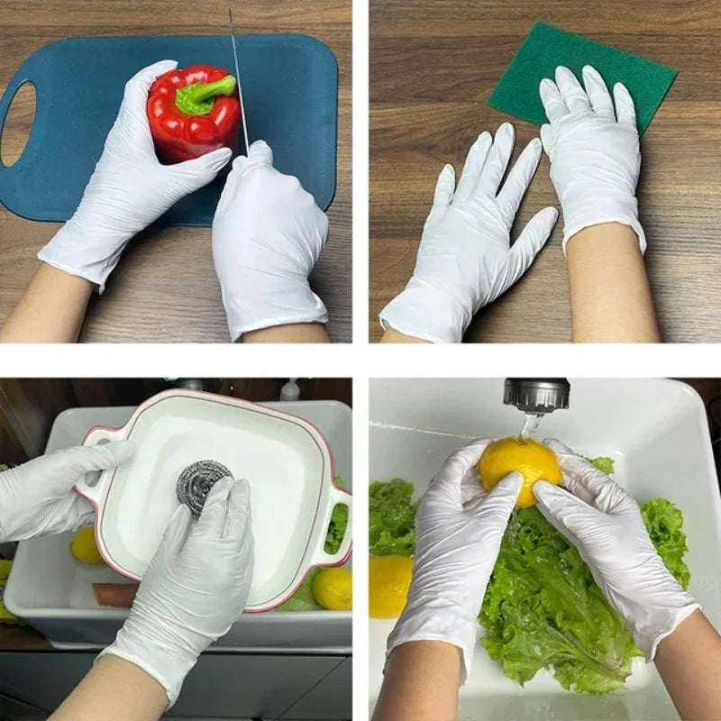 20/50/100PCS Disposable White Nitrile Gloves Household Cleaning Gloves Kitchen Cooking Tattoo Pet Tools Waterproof Latex Free - CarrieOnExpress
