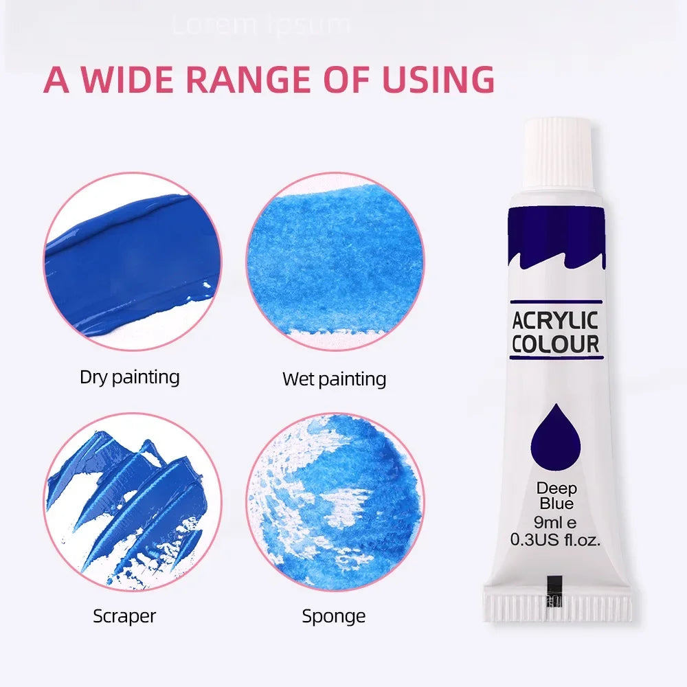 12 Color Acrylic Paint Set 9ml Tubes Waterproof Art Supplies for Beginner Artists DIY Painting on Canvas Wall Art Craft Projects - CarrieOnExpress