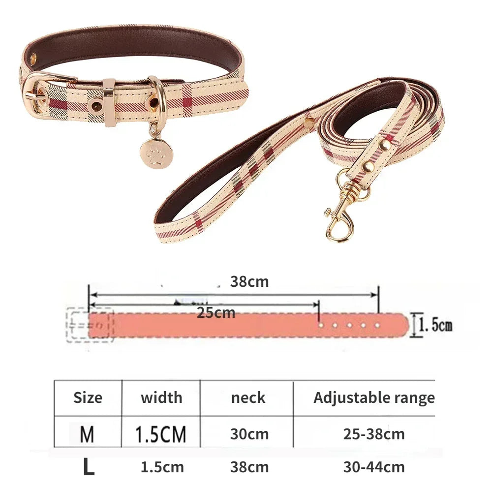 Pet Collar and Leash Set Leather Fashion Adjustable Collars for Dogs Pet Supplies Collars for Medium and Large Dogs Gift for Dog - CarrieOnExpress