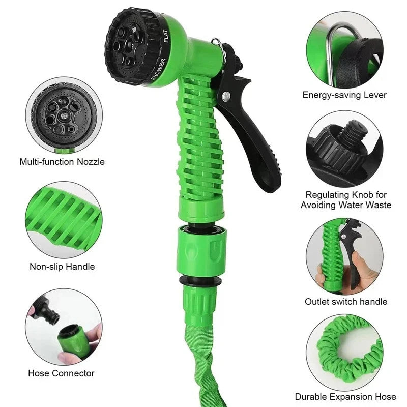 Retractable Garden Hose with 7-Function Spray Nozzle – Lightweight Flexible Hose for Outdoor Use - CarrieOnExpress