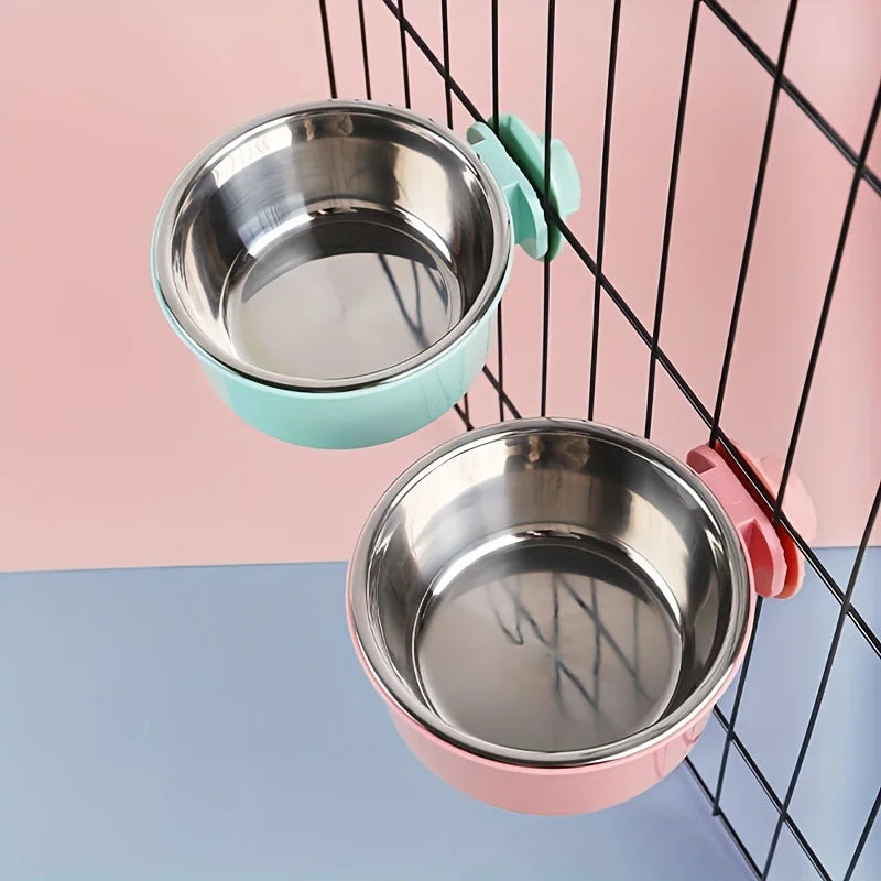 Dog Bowl Anti-tip Fixed Hanging Dog Bowl Dog Cage Stainless Steel Drinking Bowl Pet Bowl Pet Supplies - CarrieOnExpress