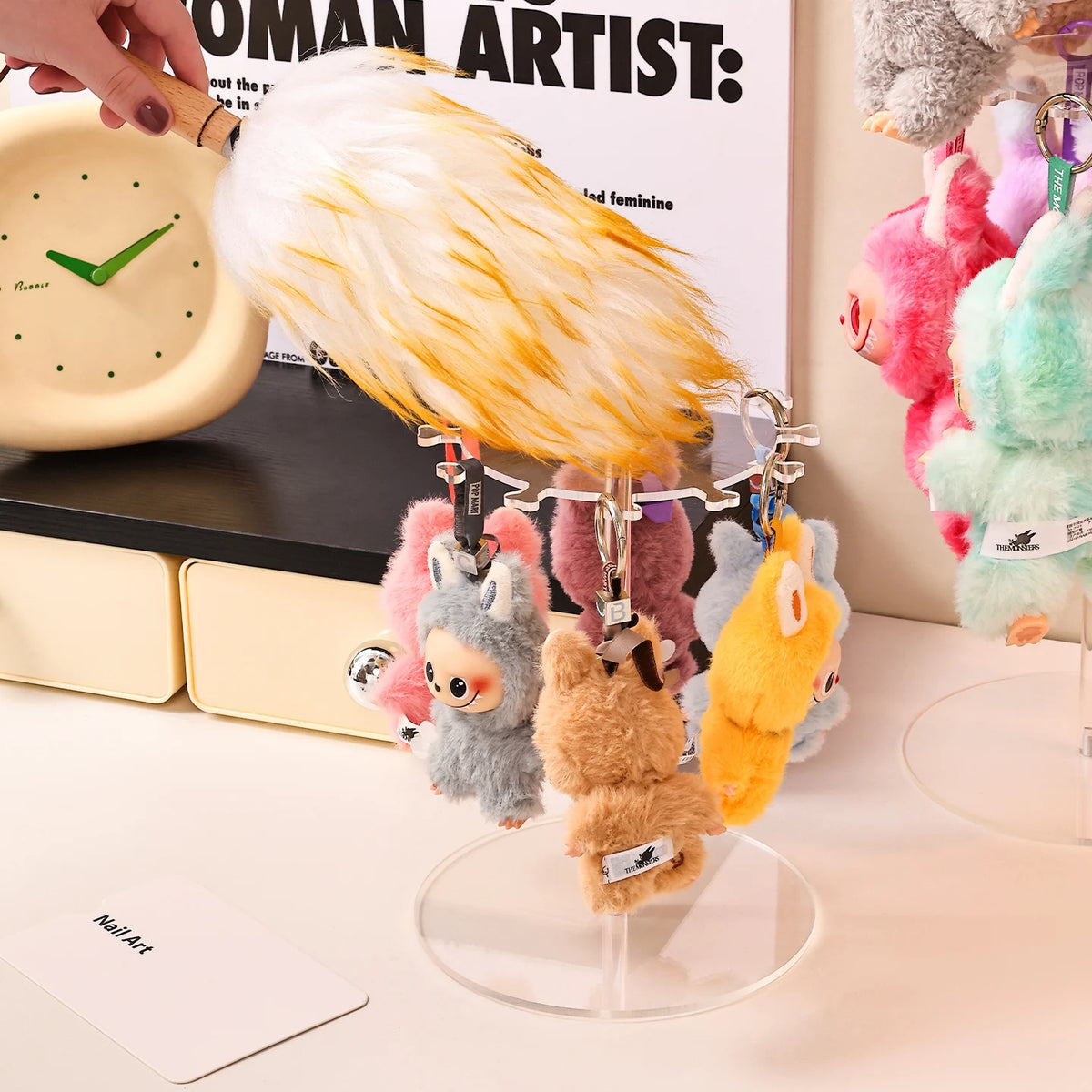 1pc transparent acrylic for Labubu display stand 360 ° rotating plush toy pendant blind keychain organizer jewelry organizer - CarrieOnExpress