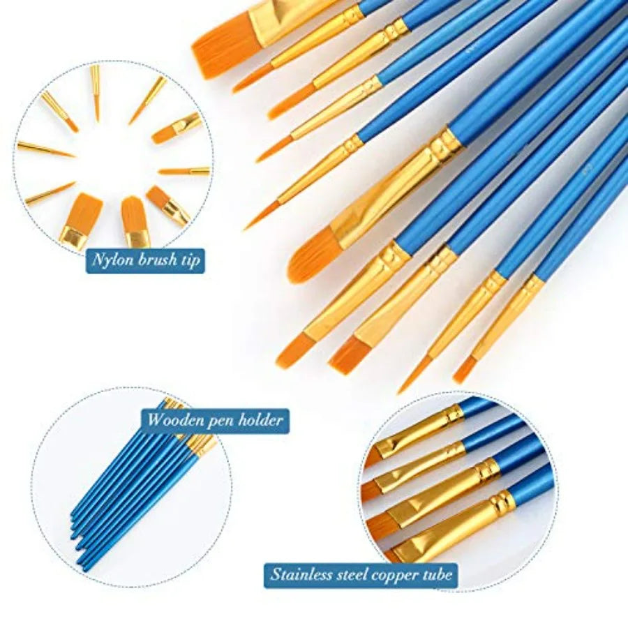 10-Piece Paint Brush Set – Nylon Hair Brushes for Acrylic, Watercolor & Oil Painting - CarrieOnExpress