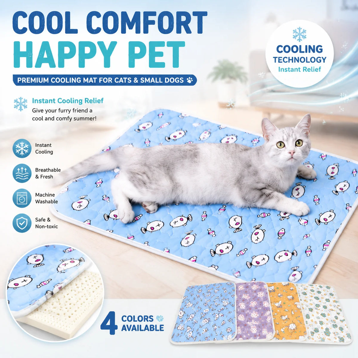 Pet Summer Cooling Beds Mats Cute Cartoon Pattern Cat Dog Sleeping Mat Kennel Ice Silk Cool Pad Floor Sofa Blanket Pet Supplies - CarrieOnExpress